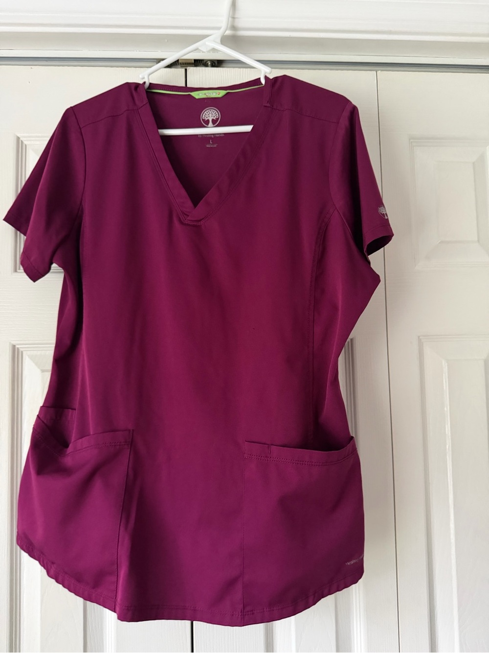 Healing Hands Womens V-Neck Scrub Top in Berry and pants